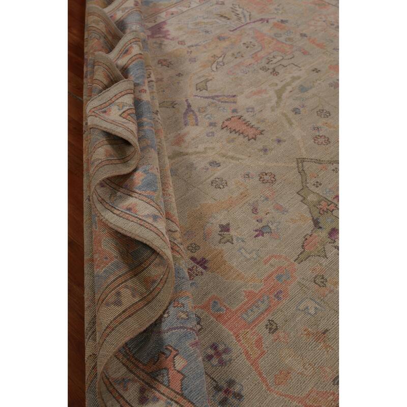 Hand Knotted Oriental 100% Wool Carpet Transitional All-Over Beige & Ivories Oushak Area Rug - 11' 9'' X 9' 1''