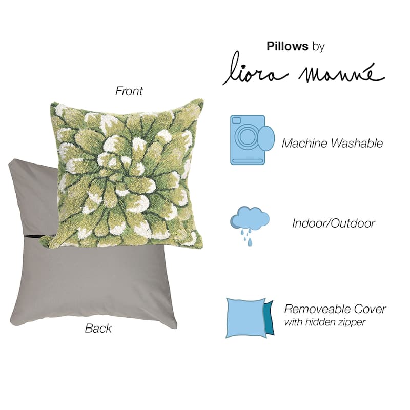 Liora Manne Frontporch Mum Indoor/Outdoor Pillow Green 18" Square