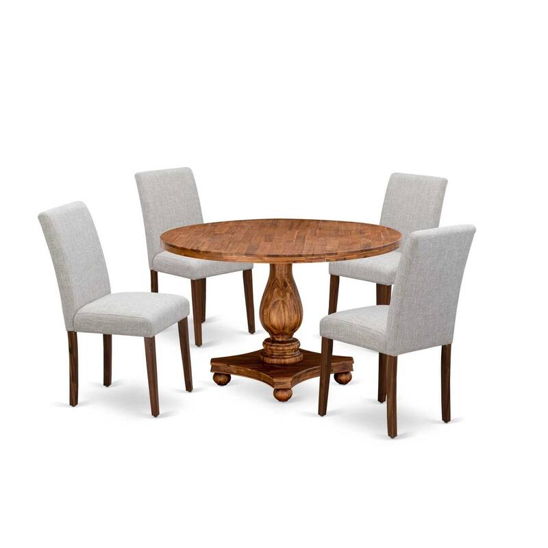 HomeStock 5-Piece Round Natural Oak Finish Solid Wood Top Dining Table with 4 Parson Chair