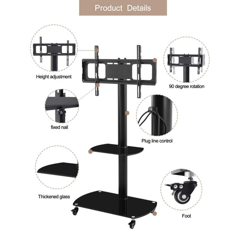 Adjustable Tempered Glass Mobile TV Stand
