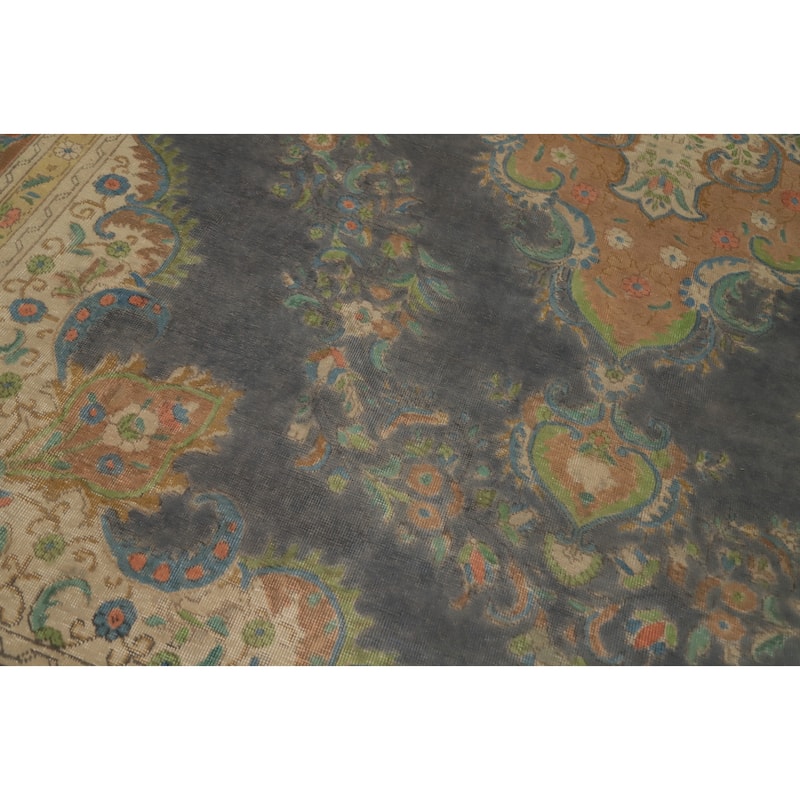 Hand Knotted Oriental 100% Wool Carpet Traditional Floral Greys & Charcoal Tabriz Area Rug - 12' 10'' X 9' 5''