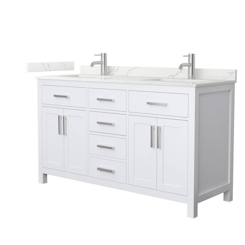 Wyndham Collection WCG2424-60D-QTZ-UNSMXX Beckett 60" Free Standing - White / Giotto Quartz Top / Brushed Nickel