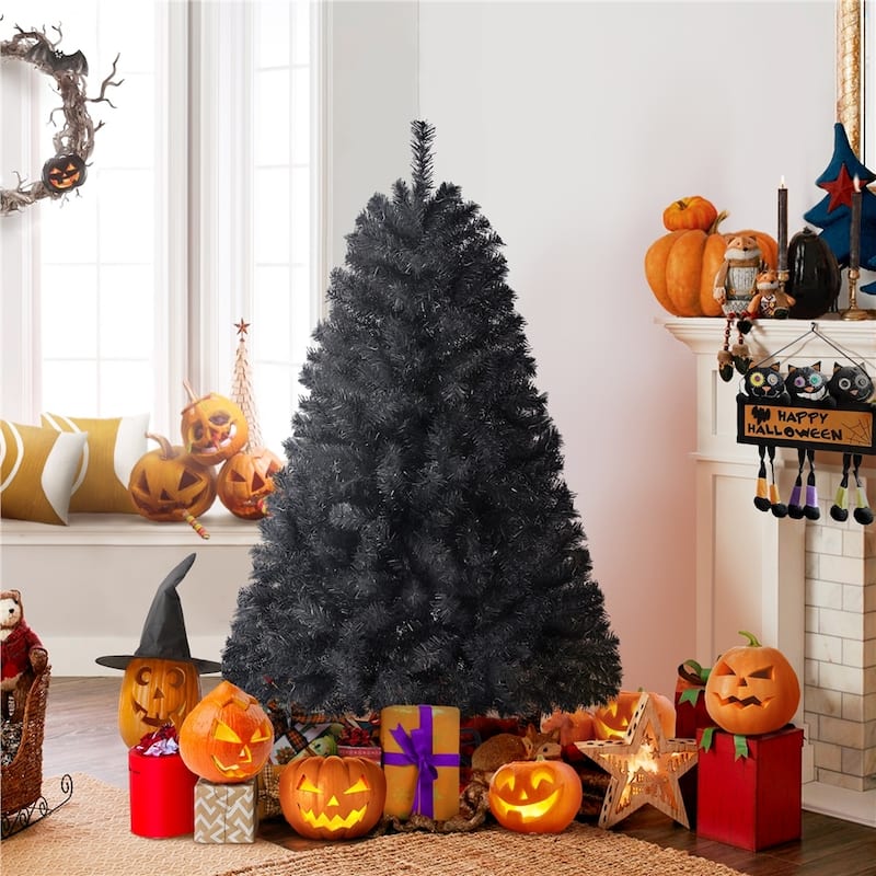 Yaheetech 4.5Ft/6Ft/7.5Ft Black Artificial Christmas Tree for Holiday