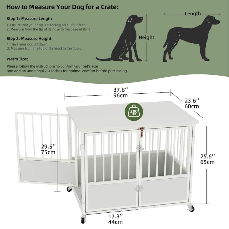 38"/43" Dog Crate Furniture Cage Table with Wheels And Double Doors
