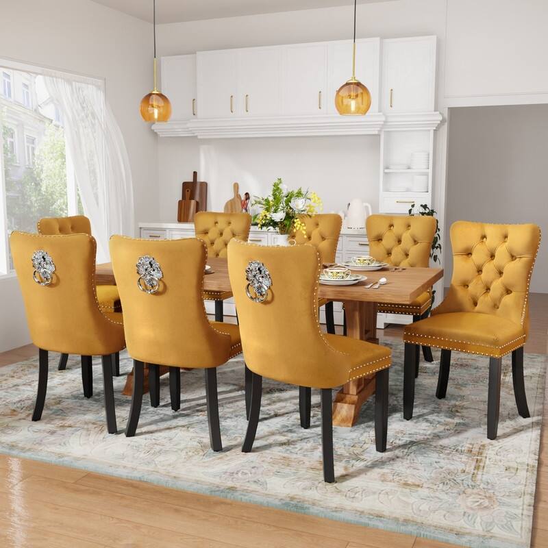 Tufted Naliheads Solid Wood Upholstered Dining Chairs Set of 8 - Gold BlackLegs