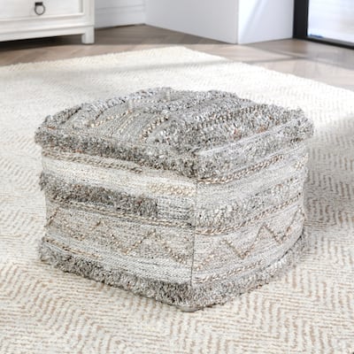 Villa by Classic Home Fallon 18" Recycled Fabric Indoor Outdoor Pouf, Gray