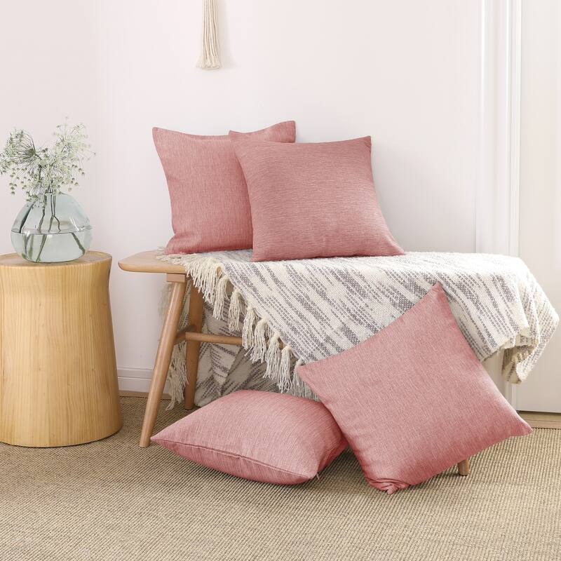Deconovo 4-Pack Faux Linen Throw Pillow Covers with Hidden Zipper - 20x20 Inch - Mahogany Red