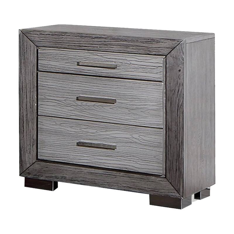 Brushed Gray/Chrome 3 Drawer 26 in. W Nightstand with Inbuilt Charging USB Port