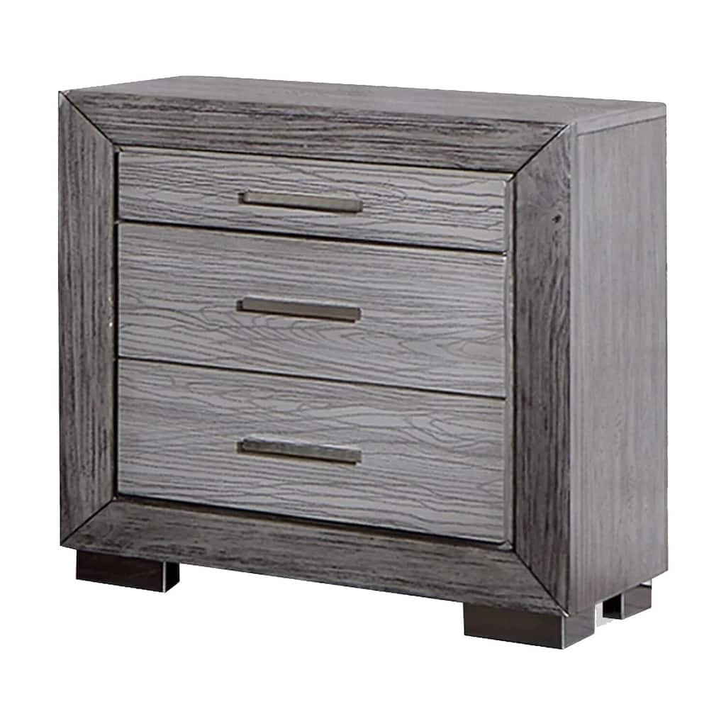 Brushed Gray/Chrome 3 Drawer 26 in. W Nightstand with Inbuilt Charging USB Port