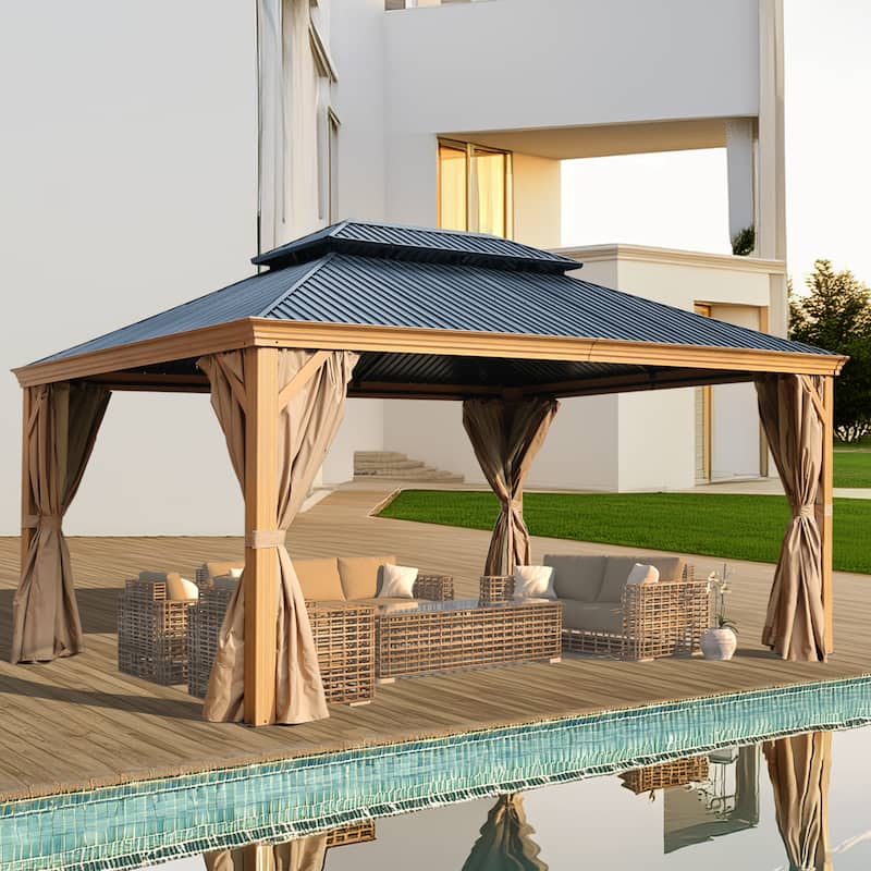 Aoodor 16 Ft. W X 12 Ft. D Aluminium Patio Gazebo - Black - Black