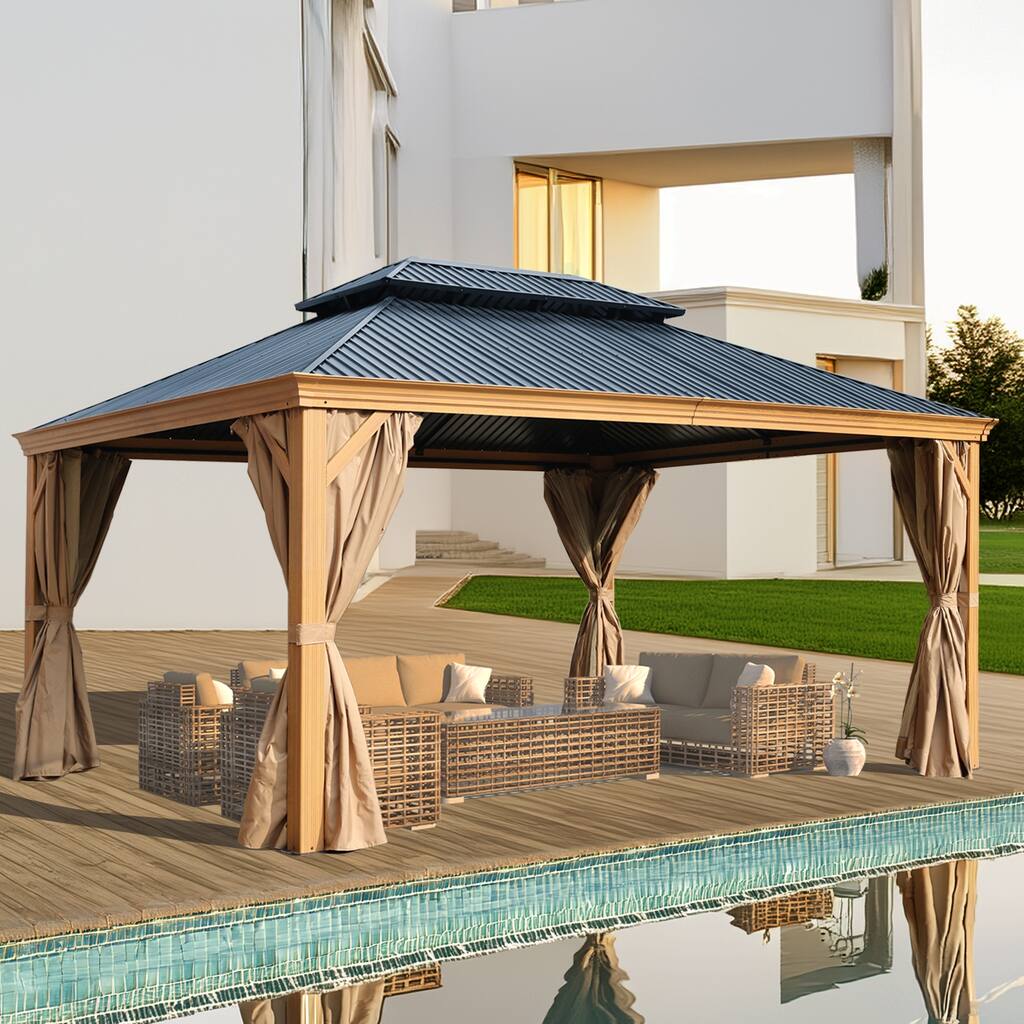 Aoodor 16 Ft. W X 12 Ft. D Aluminium Patio Gazebo - Black