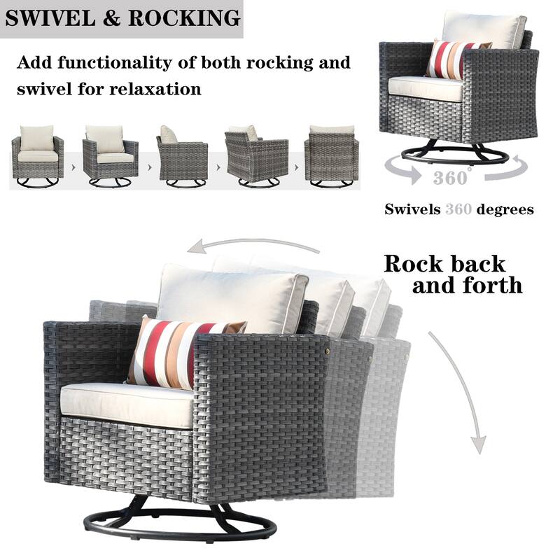 OVIOS 7-piece Wicker Sectional Sofa Swivel Rocking Chair Set With Fire Pit