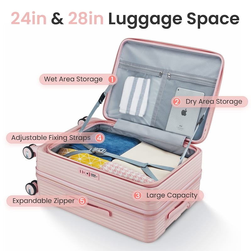 20"/24"/28" 3-Piece Modern Expandable Luggage Sets, Hard-Shell Luggage with Front Pocket and Spinner Wheels, for Boarding Travel