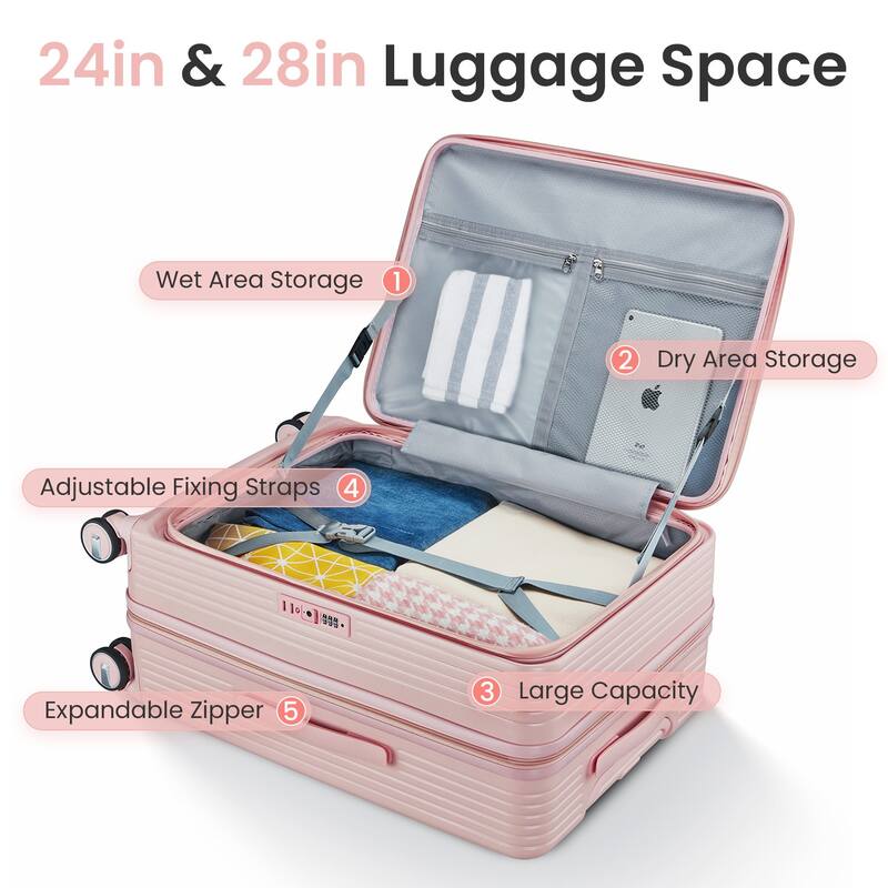 Luggage Sets 3 Piece(20/24/28), Expandable Carry On Luggage with TSA Lock Airline Approved, with Front Pocket