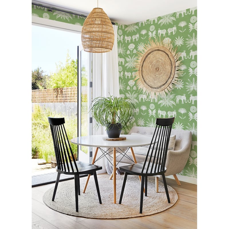 A-Street Prints Bazaar Green Elephant Oasis Wallpaper