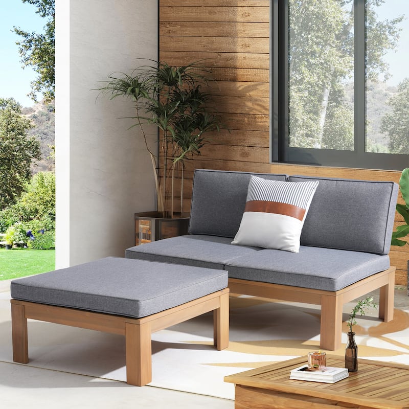 Outdoor 80" RUST-RESISTANT ACACIA Wood Sofa Loveseat Free Standing with Cushions
