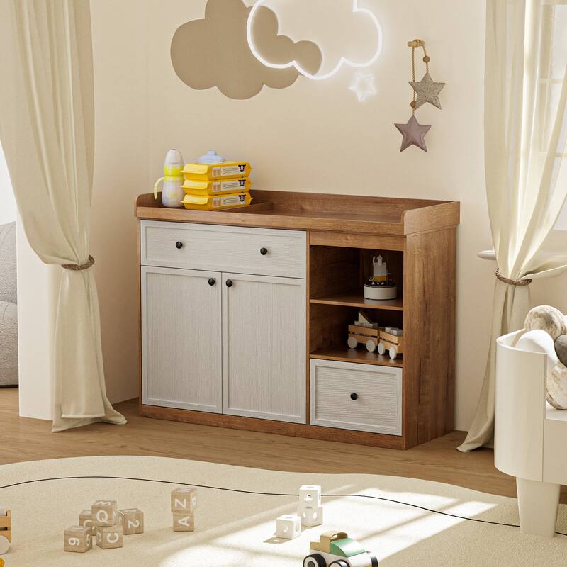 Changing Table Dresser with Drawers and Shelves