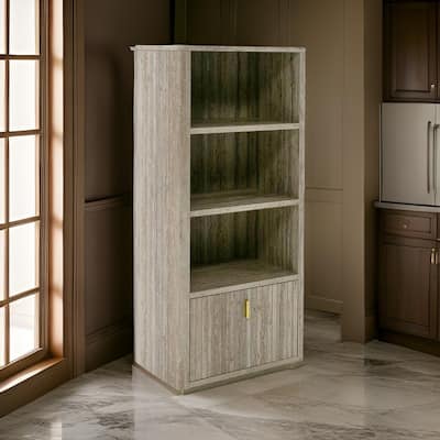 Fly 63 Inch Vertical Bookcase, 3 Shelves, 1 Drawer, Gray Stone Laminate