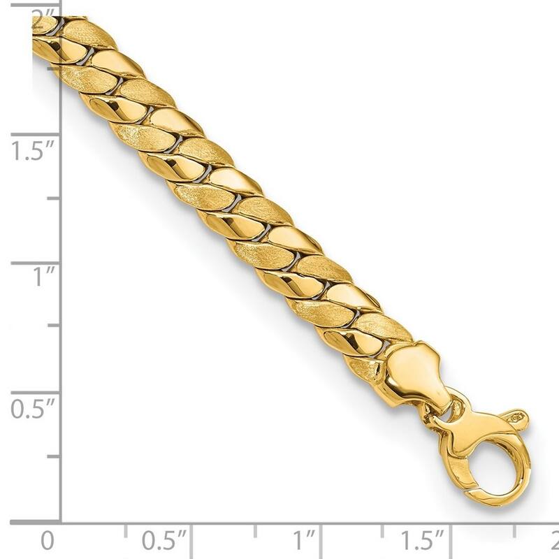 Curata 14k Gold Satin and Polished 6.5mm Fancy Curb Bracelet 7.75 Inch