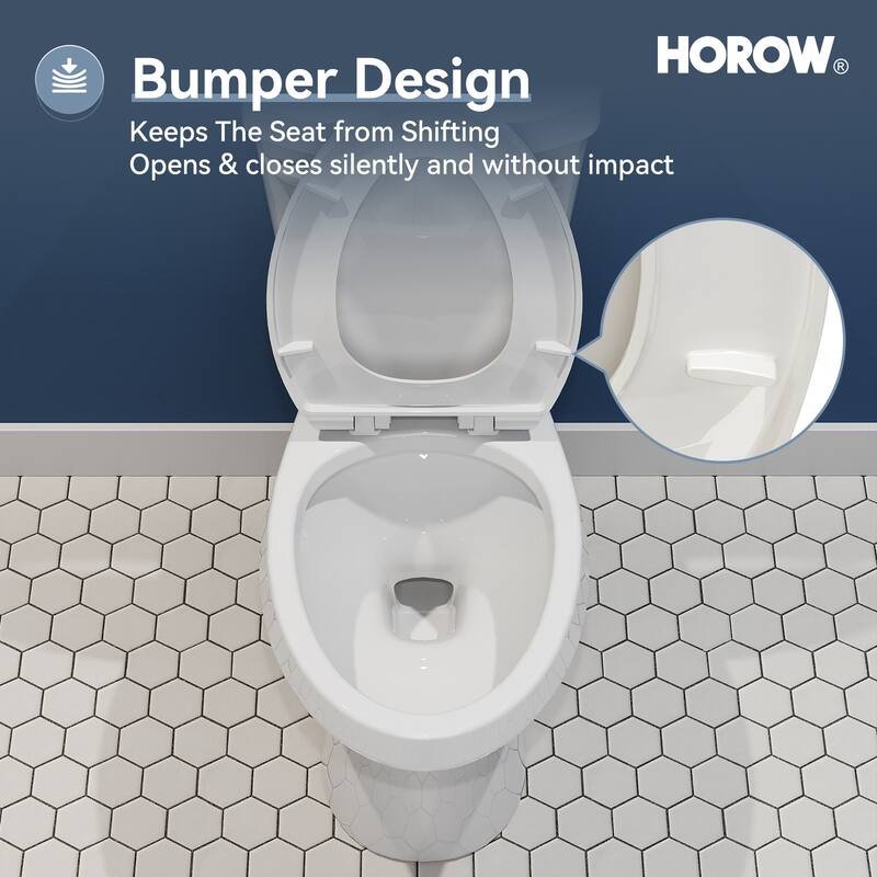 HOROW 2 Piece ADA Height Single Flush Elongated Toilet White 1.28 GPF Strong Flush Soft Close Seat - 17 Inch