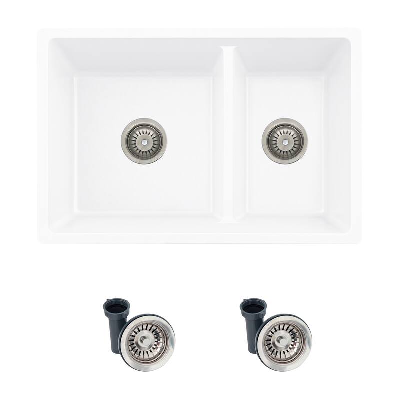 STYLISH 27 inches L x 18 inches W Double Bowl 60/40 Dual Mount Composite Granite Kitchen Sink - 27" x 18" x 9.5"