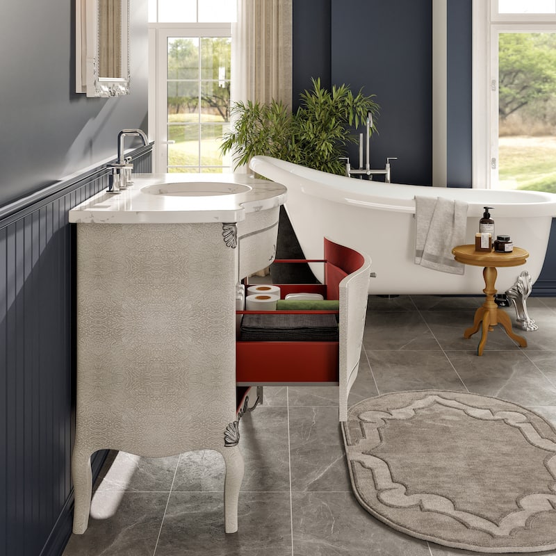 Monaco 38"W Ivory Bath Vanity with Carrara Quartz Top & Porcelain Sink