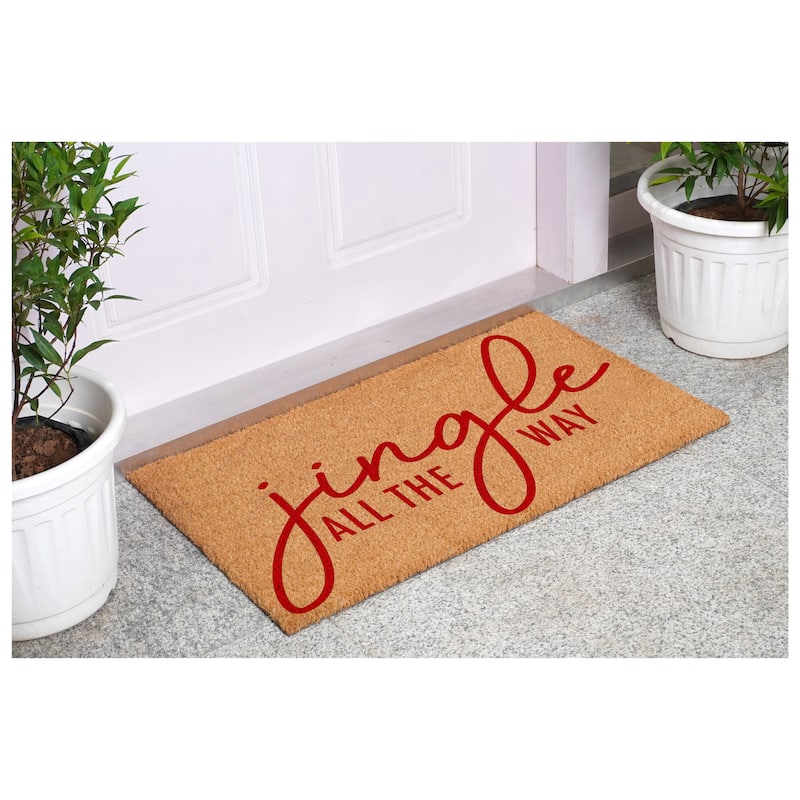 HomeRoots 24" X 36" Brown And Red Christmas Outdoor Coir Door Mat - 24.00' X '36.00