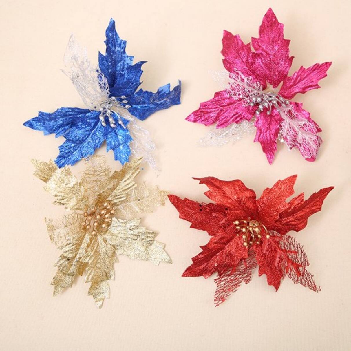 Shatex Artificial Flowers Christmas Floral Red Ornaments Xmas Tree