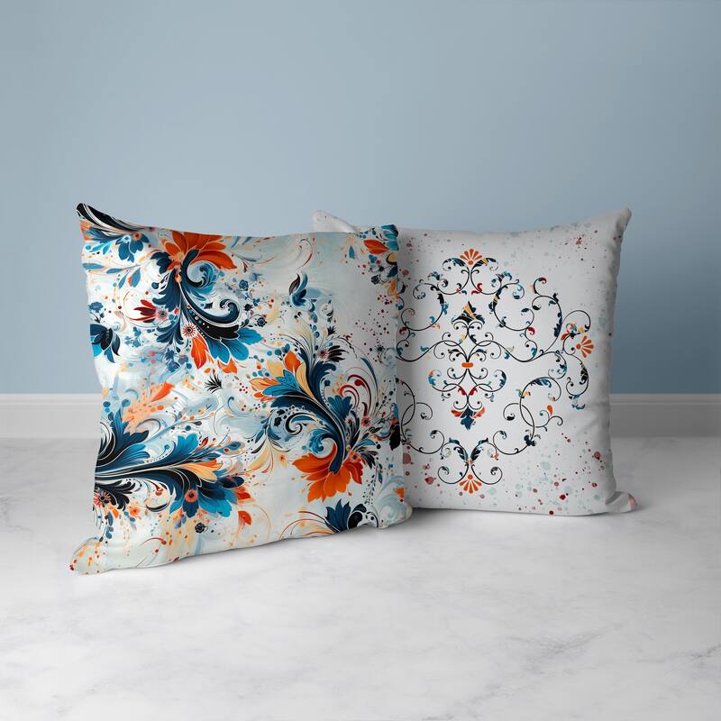 Motif Whirlwinds Faux Suede Reversible Throw Pillow Blue and Orange