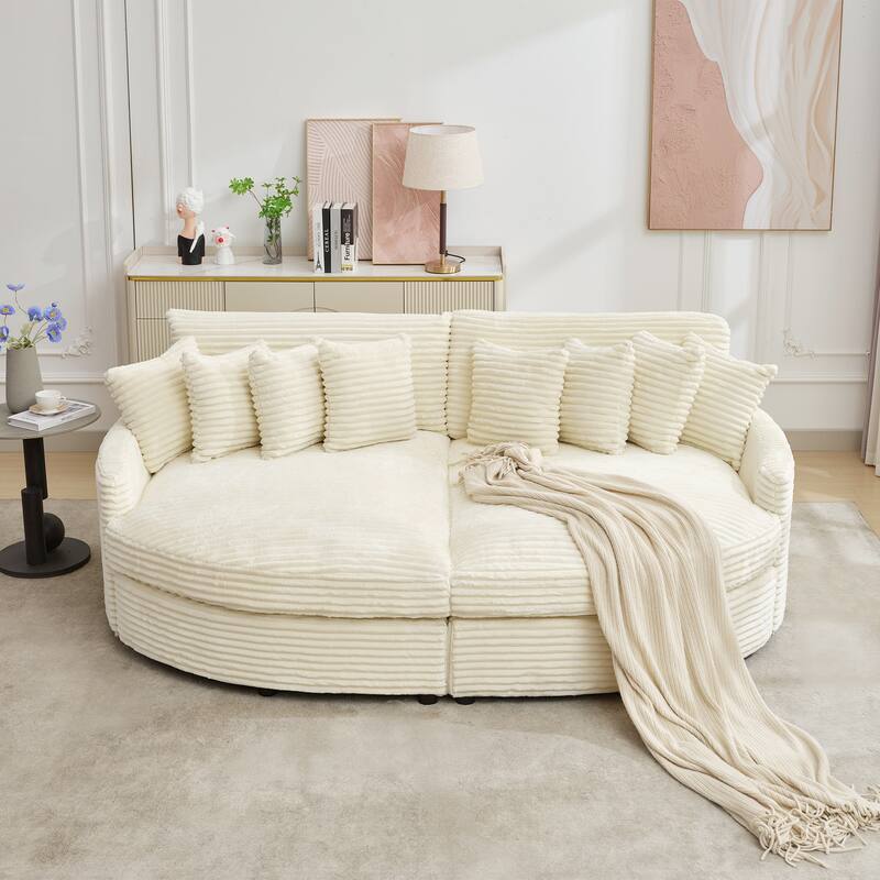 Oversized Fan-shaped Corduroy Couch, 2-piece Sectional Sofa with 4 & 8 Throw Pillows