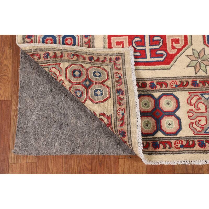 Geometric Kazak Oriental Area Rug Hand-Knotted Bedroom Wool Carpet - 5'0" x 6'9"