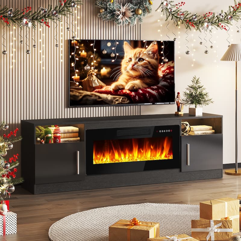 Bossin 70" Fireplace TV Stand with 36" Electric Fireplace, TV Stand for TVs Up to 80", 16 Colors LED Lights/Entertainment Center