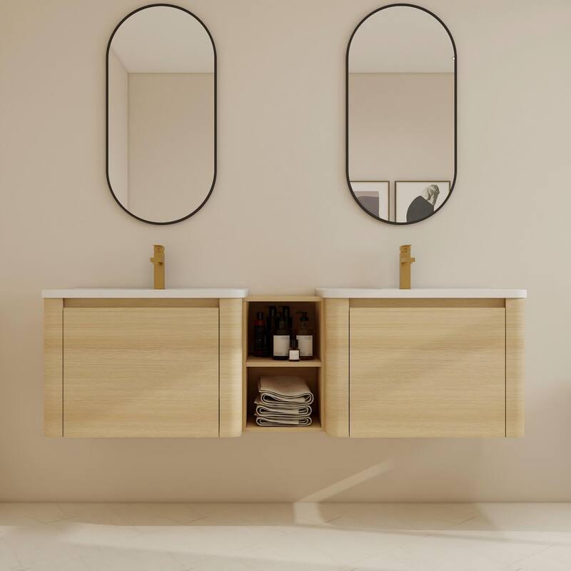BNK 24''/28''/36''/40''/60''/68'' Bathroom Vanity With Sink, Floating Bathroom Vanity with Soft Close Doors and Shelf