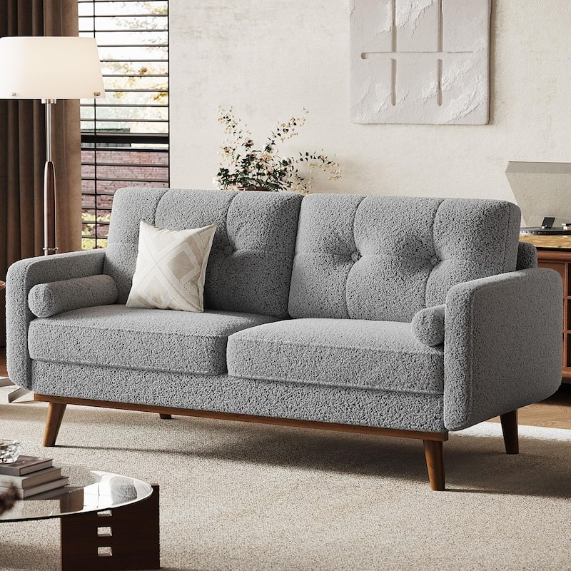 65" Loveseat Sofa, Mid Century Modern Couch Comfy Love Seat Couches for Living Room - Grey