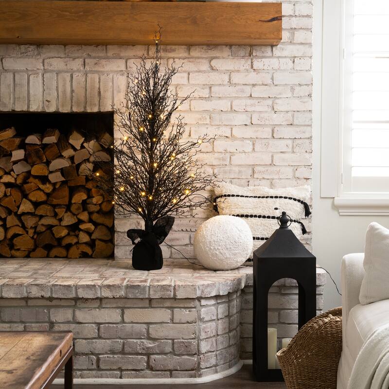 LED Lights Black Twig Artificial Halloween Tree with Burlap Base - 4' - Warm White - 3-to-6-feet