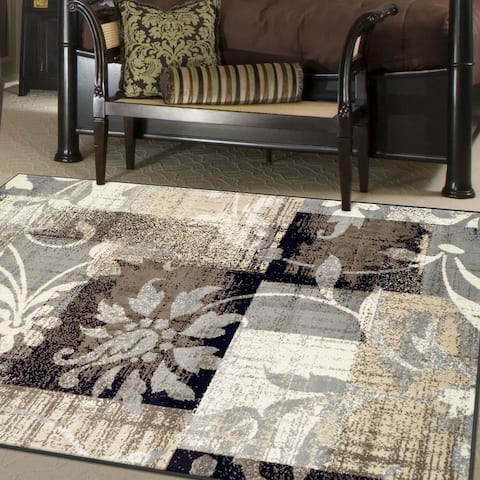 Contemporary Floral Patchwork Indoor Area Rug or Runner by Superior