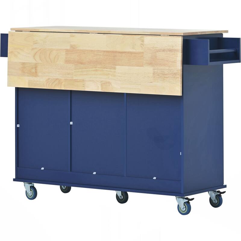 Rolling Mobile Kitchen Island with Drop Leaf - Solid Wood Top