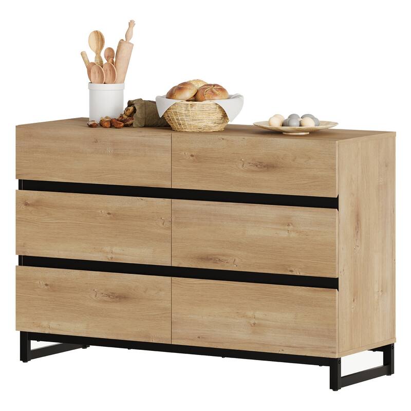 WAMPAT Modern Buffet Sideboards, Sideboard Buffet Cabinet with 6 Drawers , Coffee Bar Storage Cabinet for Kitchen
