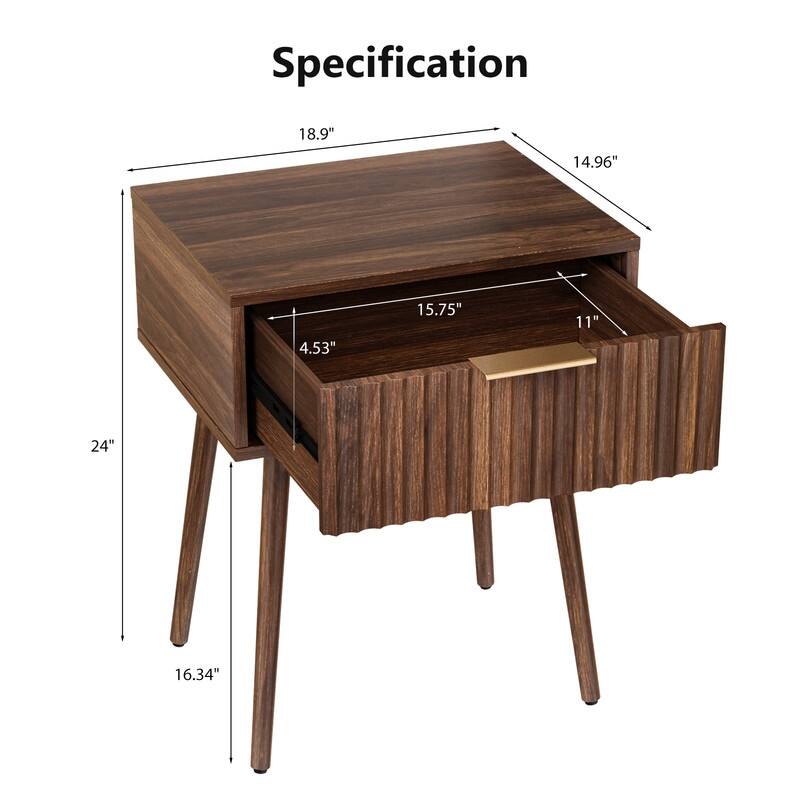 18.9"W Nightstand, Particleboard & MDF, Melamine & Vacuum Forming, 1 Drawer, High Leg