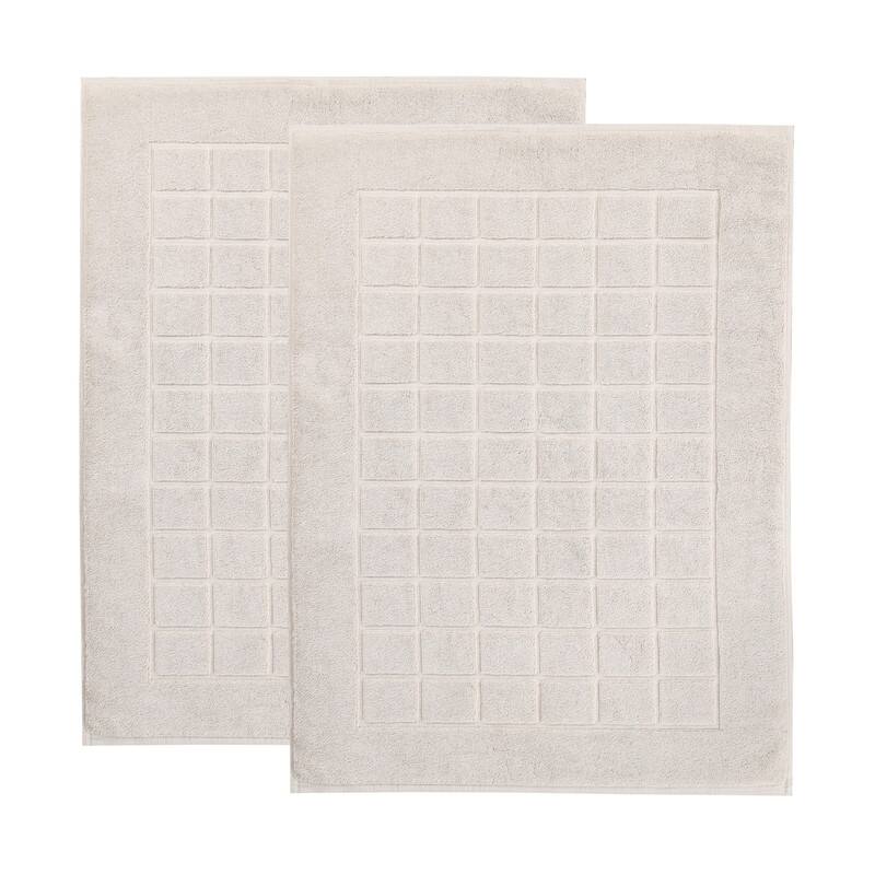 Blue Nile Mills 100% Cotton Terry Solid Absorbent Thick Checkered Washable Bath Mats, Set of 2