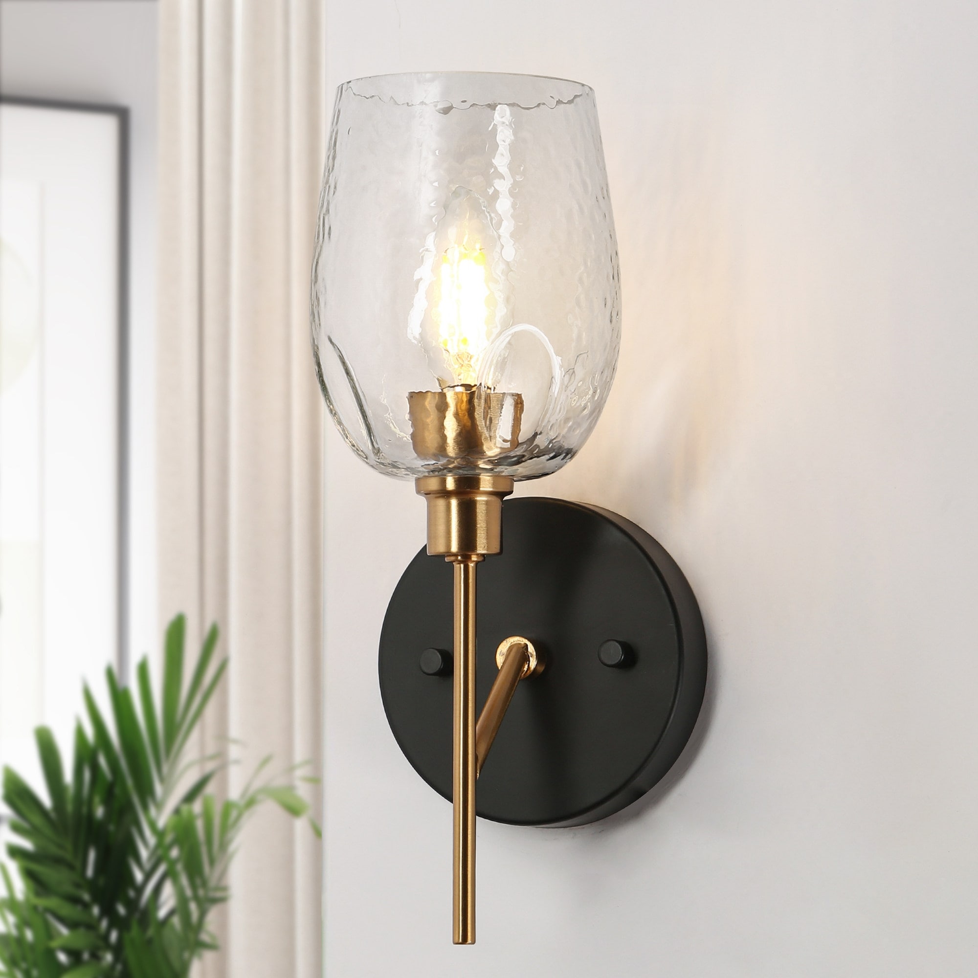Denan Modern Transitional Gold Bedroom Wall Sconces with Textured Glass Bathroom Vanity Lights - D 5.5" x H 12"