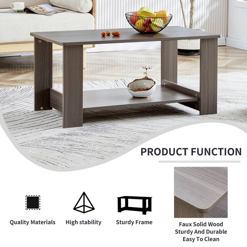 Modern minimalist wood grain double layered coffee table for living room