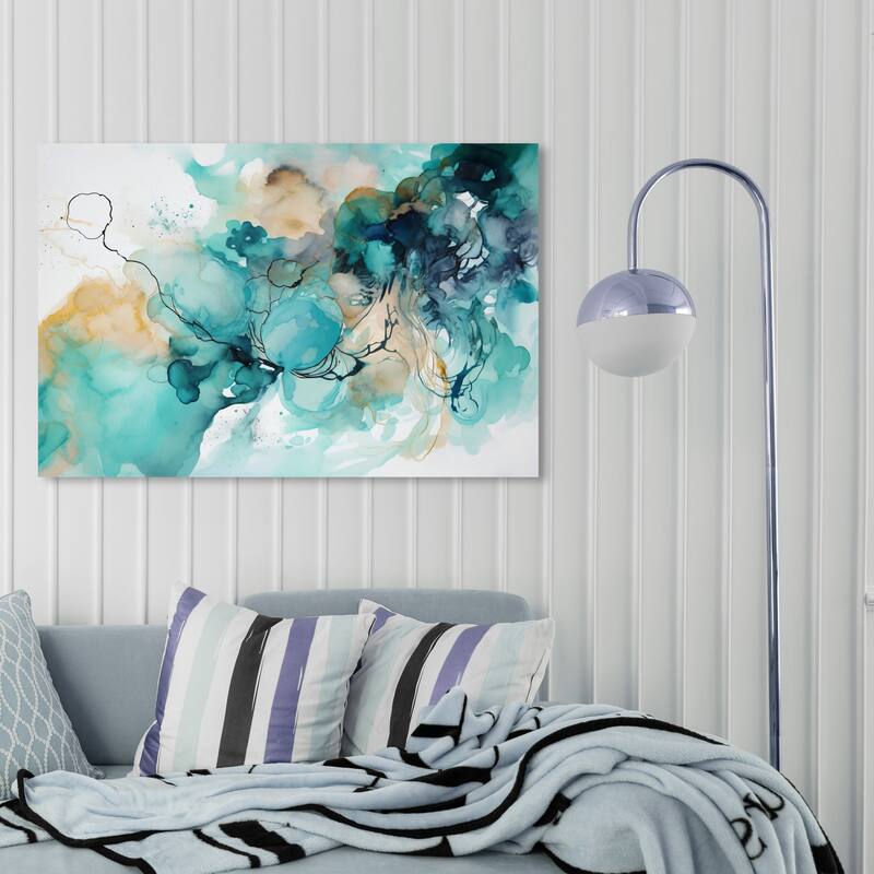 Wynwood Studio Canvas Abstract Teal Water Spreading Blue and Teal Nautical & Coastal Wall Art Canvas Print - 30 x 45