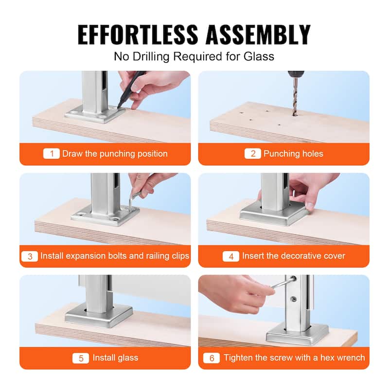 Glass Clamp, Square Glass Railing Bracket for 0.31 "-0.47 " Tempered Glass, 304 Stainless Steel Glass Mounting Clamp