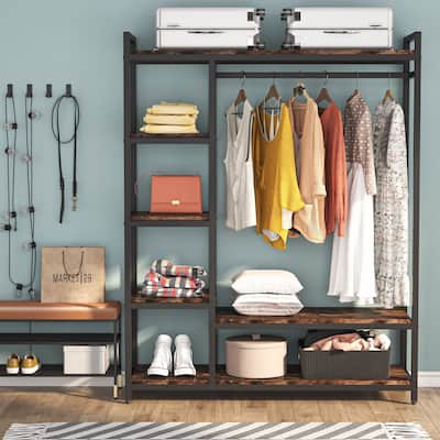 79 inche tall Freestanding Clothes Closet, Garment Rack with Shelves and Hanging rod clothing closet