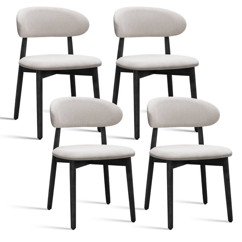 Cotton-Linen Fabric Upholstered Dining Chair with Black Solid Wood Legs, Armless Chair Set of 4 for Kitchen, Living - Grey