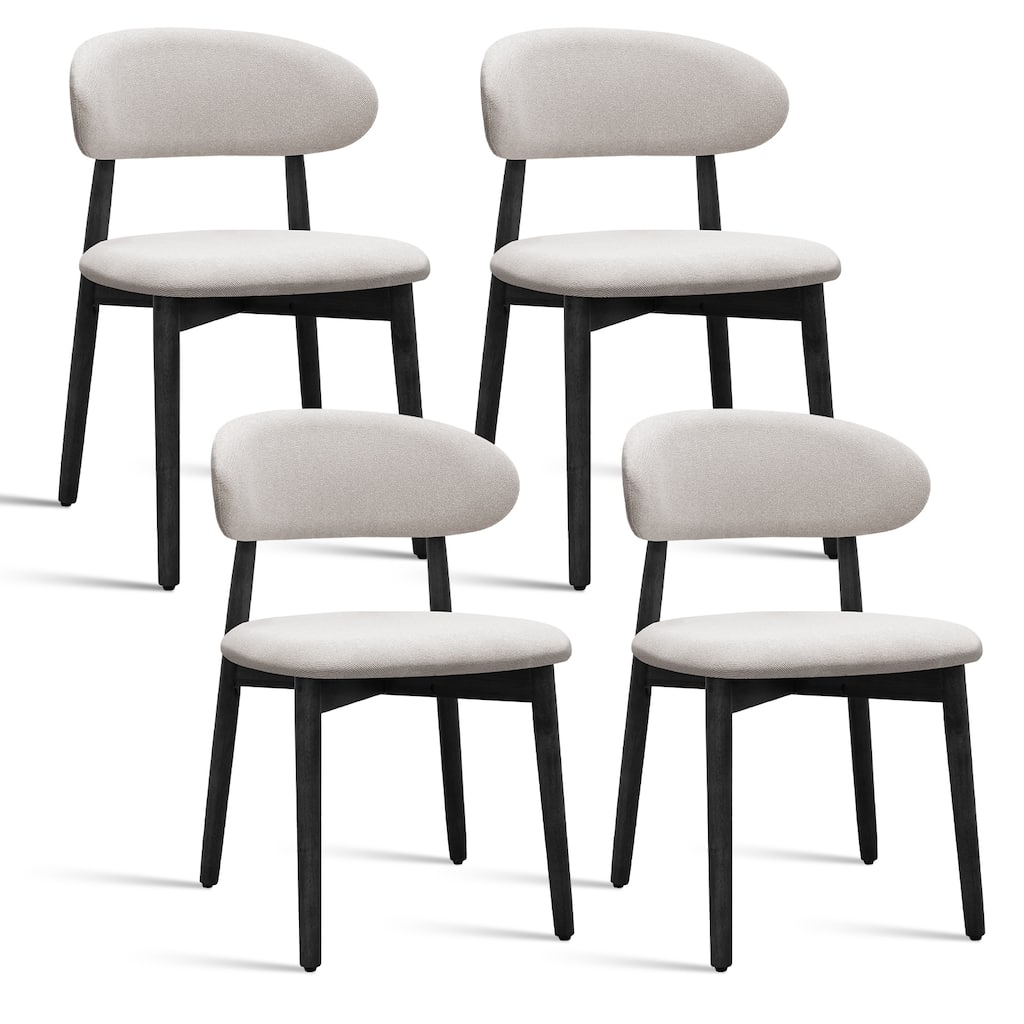 Cotton-Linen Fabric Upholstered Dining Chair with Black Solid Wood Legs, Armless Chair Set of 4 for Kitchen, Living