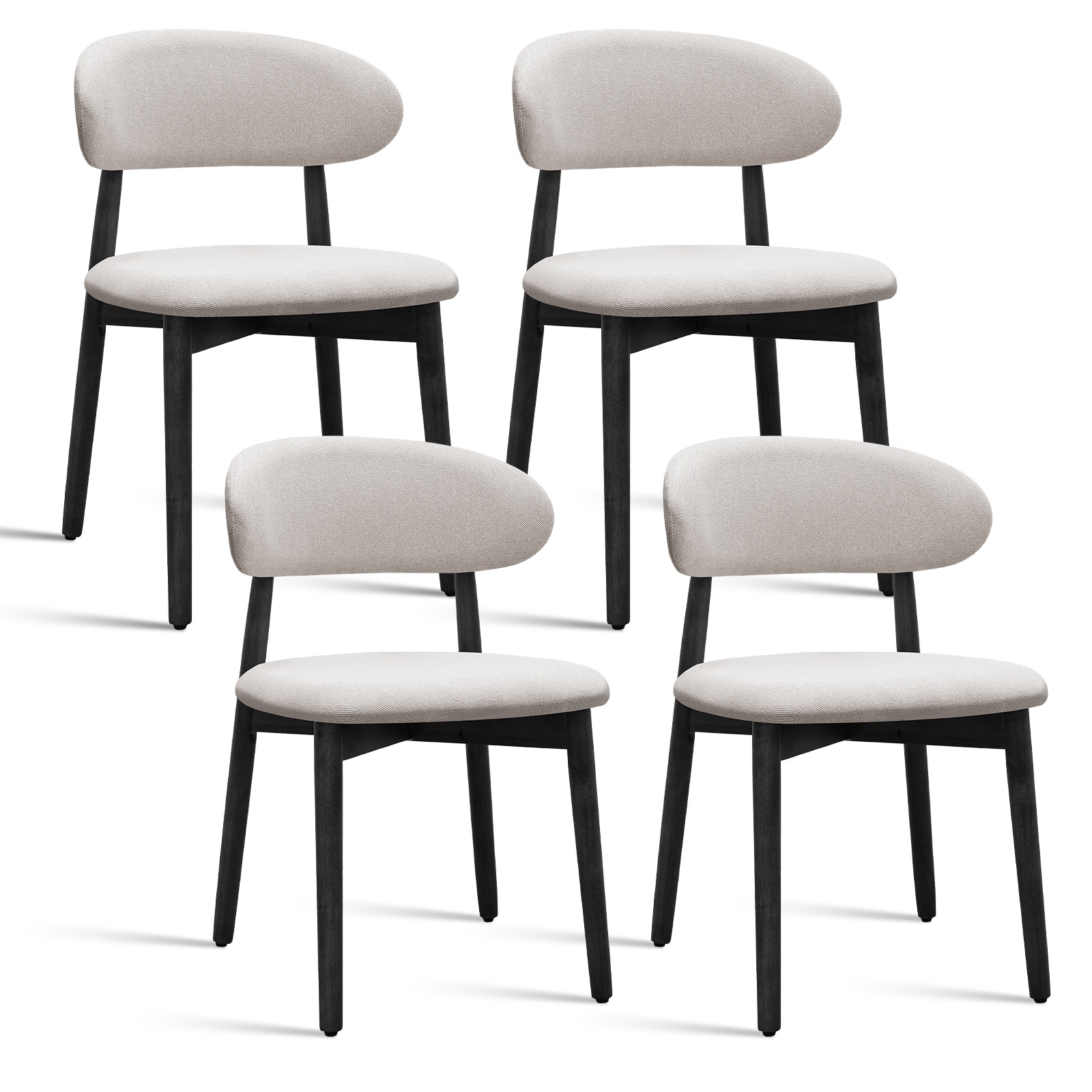 Set of 4 Cotton-Linen Upholstered Dining Chairs with Solid Wood Legs, Armless Accent Chairs for Kitchen or Living Room