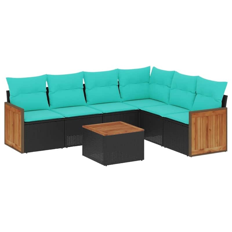 vidaXL 6 Piece Patio Sofa Set with Cushions Black Poly Rattan