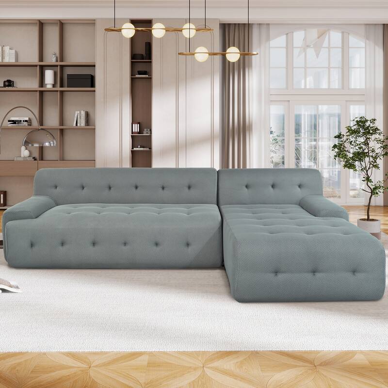 107" Polyester Mesh L-Shaped Modular Sectional Sofa with Deep Seat & Pocket Springs - Grey